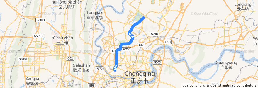 Mapa del recorrido CRT Line 5: 大石坝 => 园博中心 de la línea  en چونگ‌کینگ.