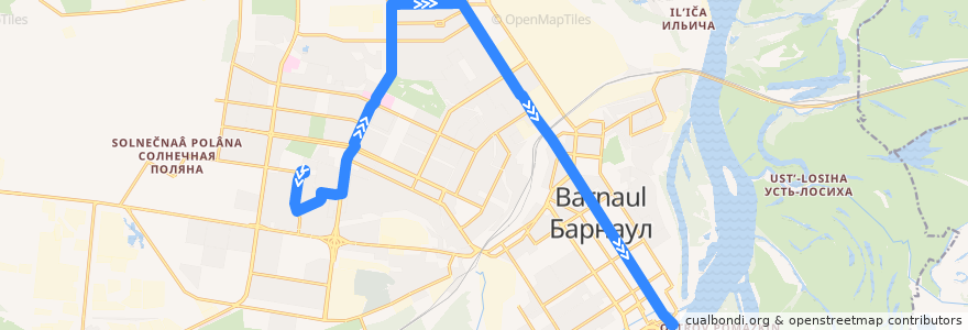 Mapa del recorrido Троллейбус №1: Барнаульский зоопарк — Речной вокзал de la línea  en バルナウル管区.