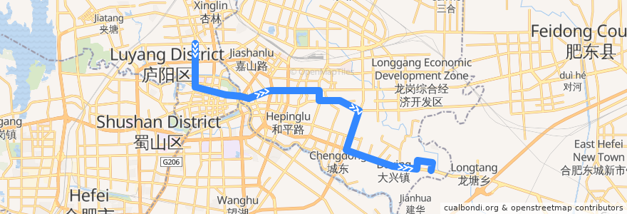 Mapa del recorrido 15路 de la línea  en Hefei.