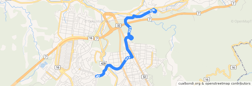 Mapa del recorrido 14：谷上駅～広陵町4丁目～山の街駅前 de la línea  en 北区.