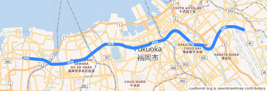 Mapa del recorrido 福岡市地下鉄空港線 de la línea  en 福岡市.
