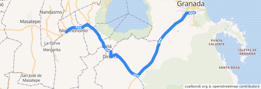 Mapa del recorrido Granada - Niquinohomo de la línea  en 尼加拉瓜.