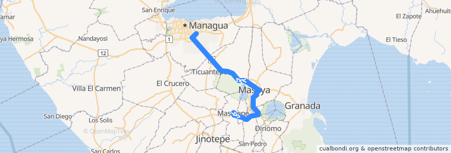 Mapa del recorrido Masatepe - Managua de la línea  en نيكاراجوا.