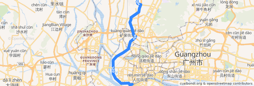 Mapa del recorrido 538路[汇侨新城总站-南方大厦(文化公园)总站] de la línea  en 广州市.