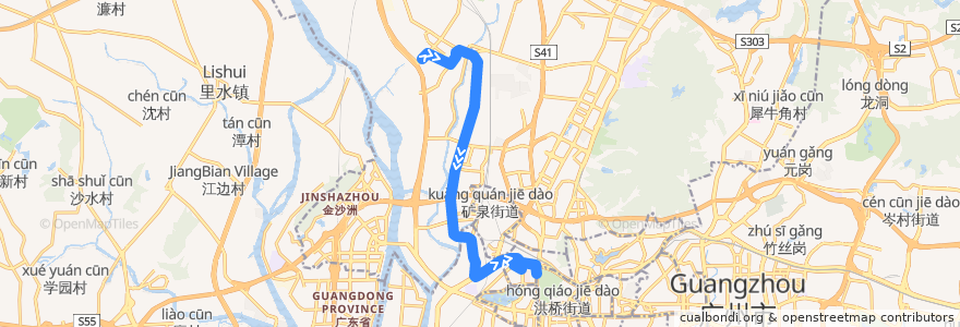 Mapa del recorrido 543路[石井(庆丰纺织服装城)总站-越秀公园] de la línea  en 广州市.