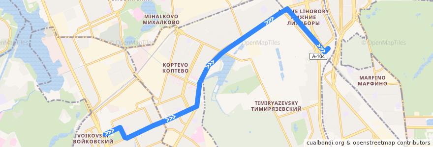 Mapa del recorrido Автобус 204: Метро "Войковская" => Метро "Петровско-Разумовская" de la línea  en Северный административный округ.