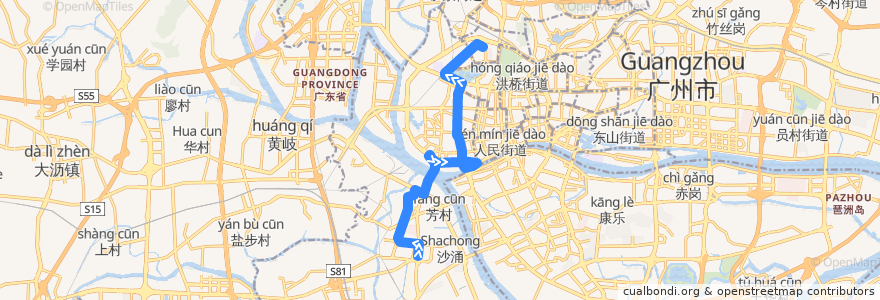 Mapa del recorrido 552路(芳村客运站总站-站南路总站) de la línea  en 广州市.