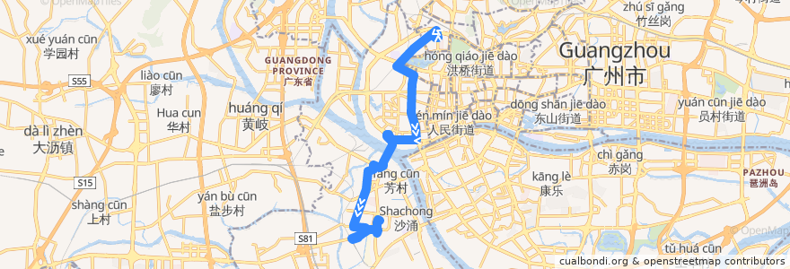 Mapa del recorrido 552路(站南路总站-芳村客运站总站) de la línea  en 茘湾区.