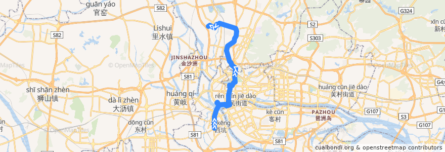 Mapa del recorrido 556路[芳村客运站总站-石井(庆丰纺织服装城)总站] de la línea  en 广州市.