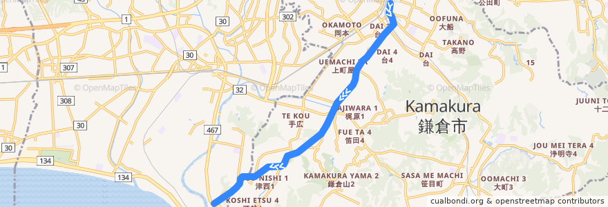 Mapa del recorrido 湘南モノレール de la línea  en 가마쿠라시.