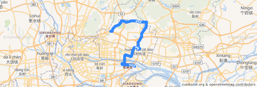 Mapa del recorrido 564路(黄埔村总站-天河客运站总站) de la línea  en Cantón.