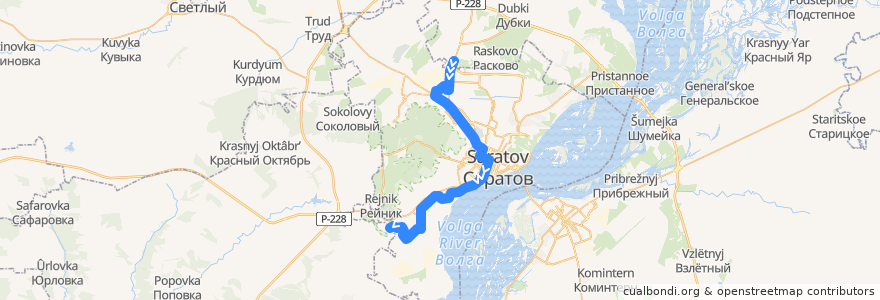 Mapa del recorrido Автобус № 6: ДК «Техстекло» → Комсомольский посёлок de la línea  en городской округ Саратов.