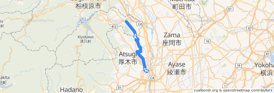 Mapa del recorrido 厚木66系統 de la línea  en 神奈川縣.