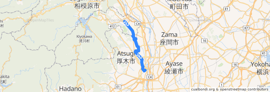 Mapa del recorrido 厚木66系統 de la línea  en Kanagawa Prefecture.
