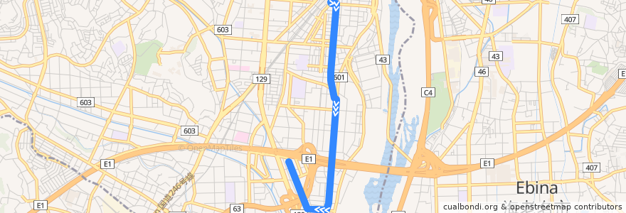 Mapa del recorrido 厚105 急行 アクスト行き de la línea  en 厚木市.