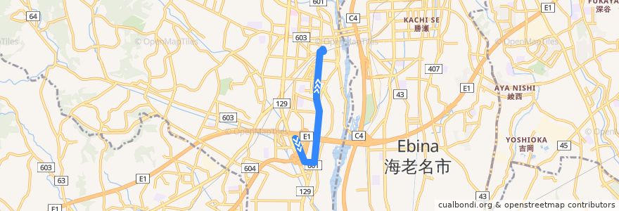 Mapa del recorrido 厚105 急行 厚木バスセンター行き de la línea  en Ацуги.
