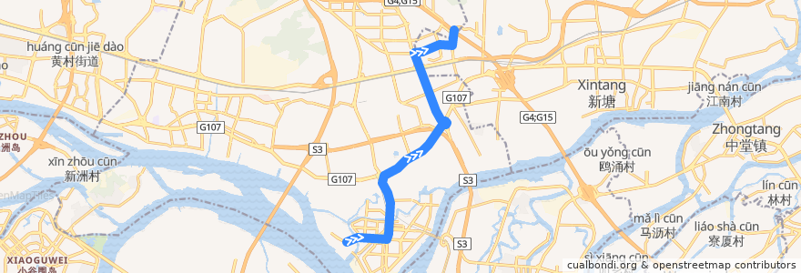 Mapa del recorrido 572路(西基总站-埔南路总站) de la línea  en 황푸구.