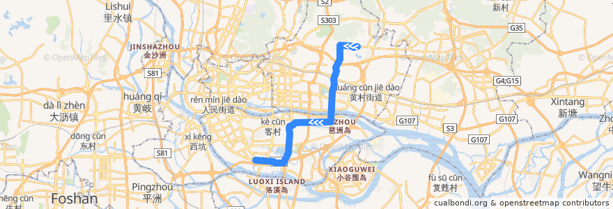 Mapa del recorrido 582路(凌塘村总站-海珠客运站总站) de la línea  en 广州市.
