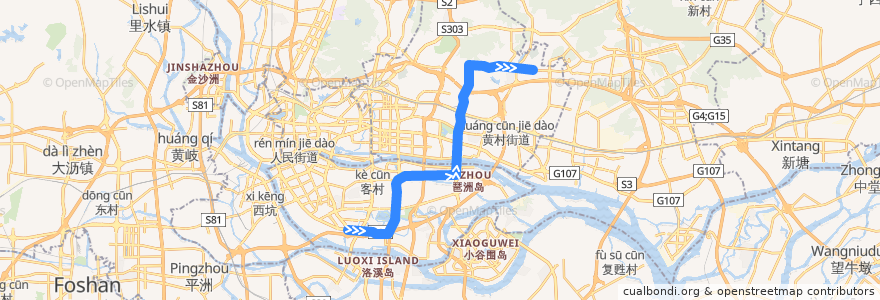 Mapa del recorrido 582班车(起云路总站-海珠客运站总站) de la línea  en Canton.