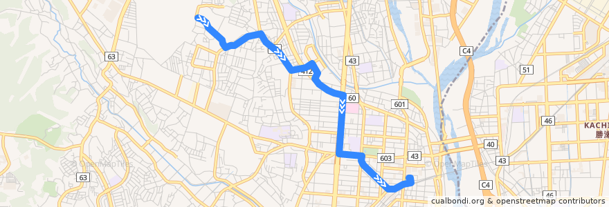Mapa del recorrido 厚木97系統 de la línea  en Atsugi.