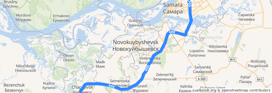 Mapa del recorrido Автобус 140А: Самара (ЦАВ) - Чапаевск de la línea  en サマーラ州.