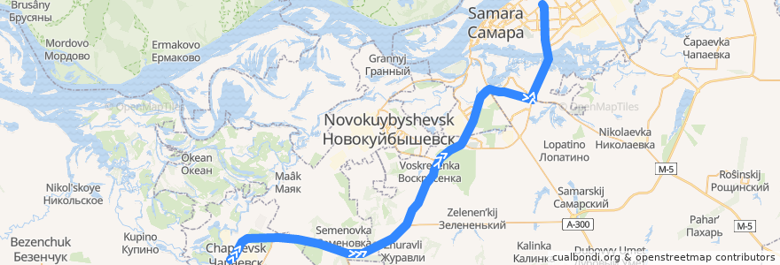 Mapa del recorrido Автобус 140А: Чапаевск - Самара (ЦАВ) de la línea  en Самарская область.