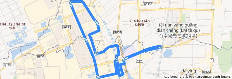 Mapa del recorrido 南科巡迴巴士紅線(17:00後_返程) de la línea  en Тайнань.