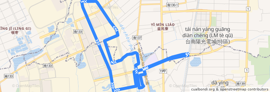 Mapa del recorrido 南科巡迴巴士紅線(17:00前_往程) de la línea  en Tainan.