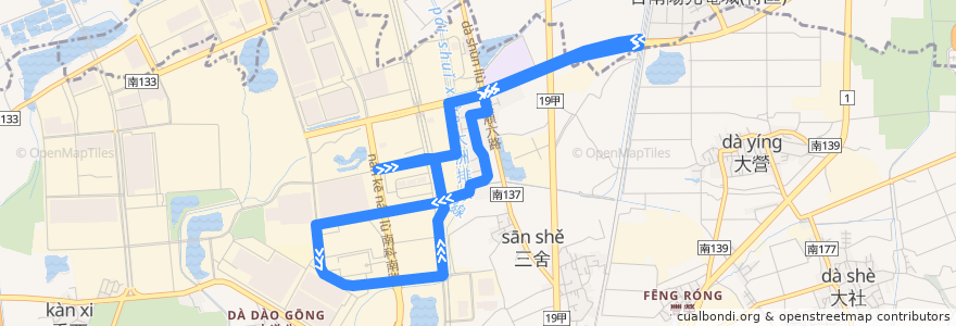Mapa del recorrido 南科巡迴巴士藍線(17:00前_往程) de la línea  en Xinshi.
