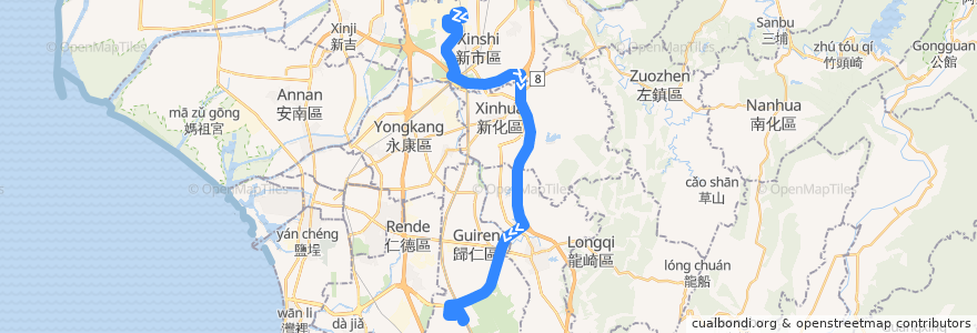 Mapa del recorrido 南科巡迴巴士綠線(往程) de la línea  en Tainan.
