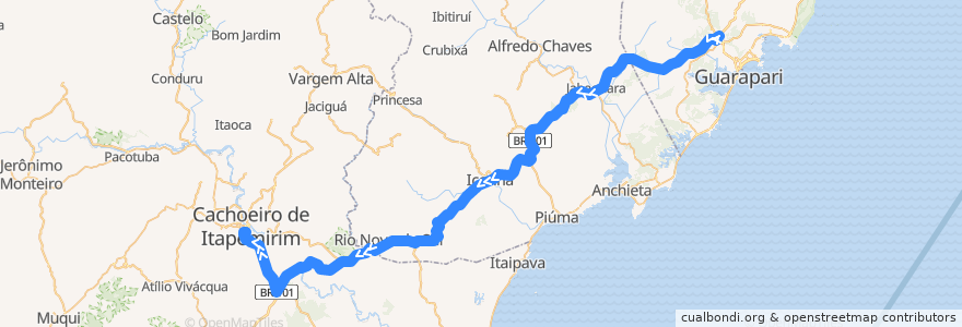 Mapa del recorrido 27 Guarapari x Cachoeiro de Itapemirim via Jaqueira de la línea  en 圣埃斯皮里图州.