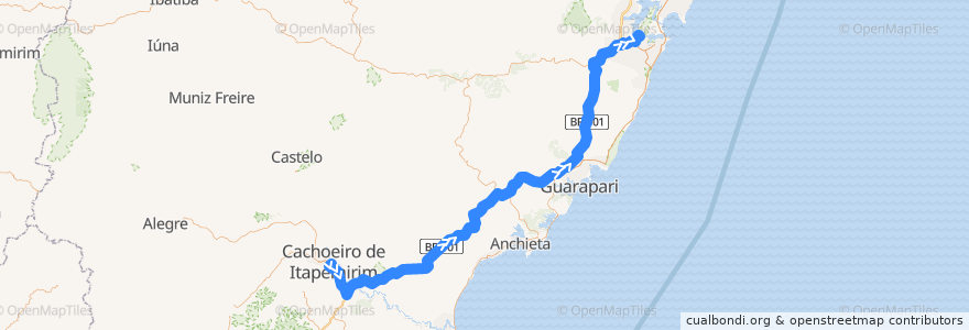 Mapa del recorrido 2 Cachoeiro de Itapemirim x Vitória via BR-101 de la línea  en إسبيريتو سانتو.