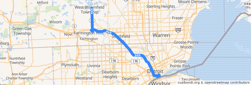 Mapa del recorrido 851 SB: Lone Pine => Downtown via Northwestern de la línea  en ミシガン州.