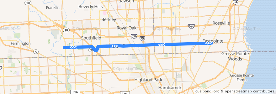 Mapa del recorrido 710 WB: Gratiot => Telegraph via Northwestern de la línea  en 미시간.