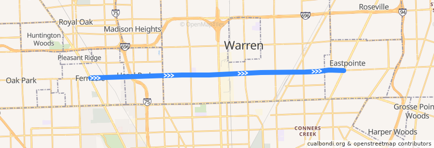 Mapa del recorrido 710 EB: Woodward => Gratiot de la línea  en Мичиган.