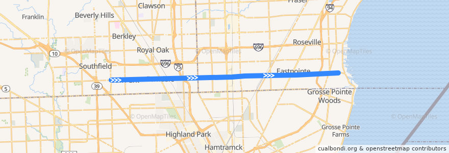 Mapa del recorrido 710 EB: Greenfield => Mack de la línea  en 미시간.