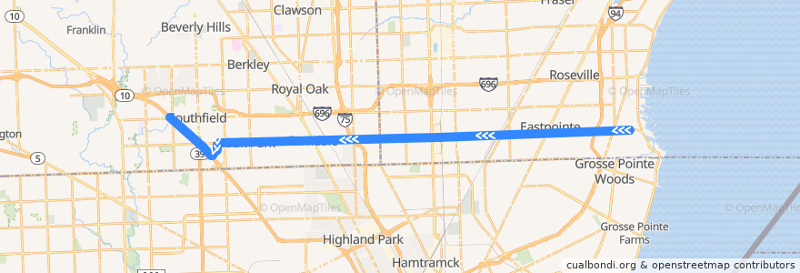 Mapa del recorrido 710 WB: Mack => Evergreen de la línea  en 미시간.