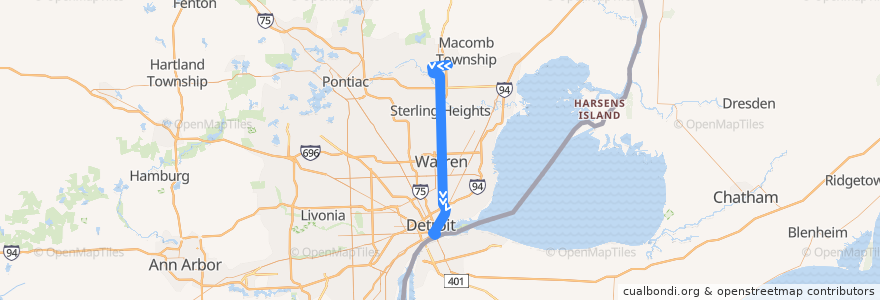 Mapa del recorrido 510 SB: 23 Mile => Downtown de la línea  en ميشيغان.