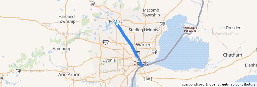 Mapa del recorrido 450 SB: Pontiac => Larned de la línea  en Míchigan.