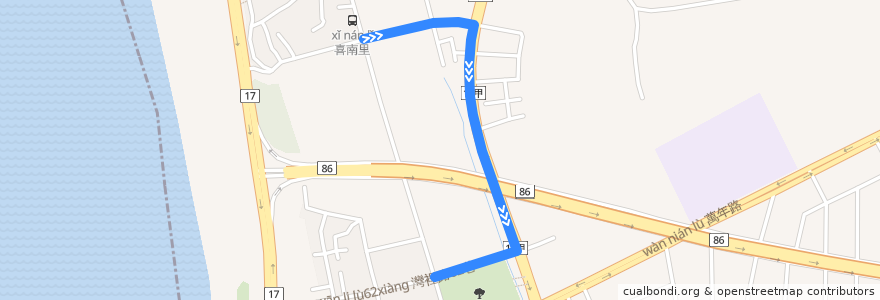 Mapa del recorrido 1路(繞駛喜東里_往程) de la línea  en 臺南市.