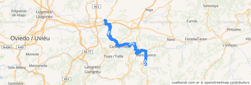 Mapa del recorrido Rozaes (Bimenes) - Pola de Siero de la línea  en 阿斯圖里亞斯.
