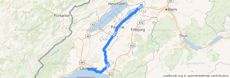Mapa del recorrido S9: Kerzers => Lausanne de la línea  en سويسرا.