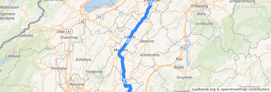 Mapa del recorrido S8: Payerne => Palézieux de la línea  en Waadt.