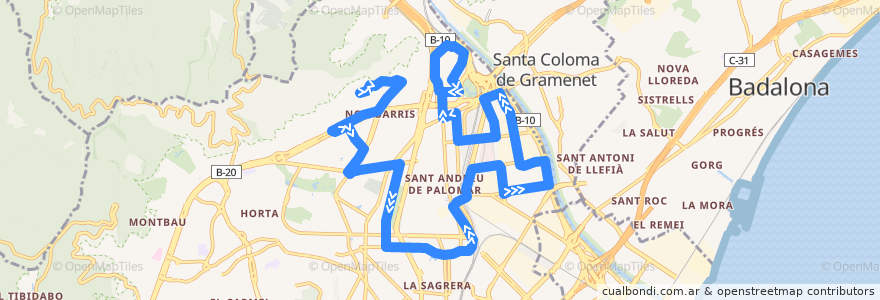 Mapa del recorrido 11 Trinitat Vella / Roquetes de la línea  en 巴塞罗那.