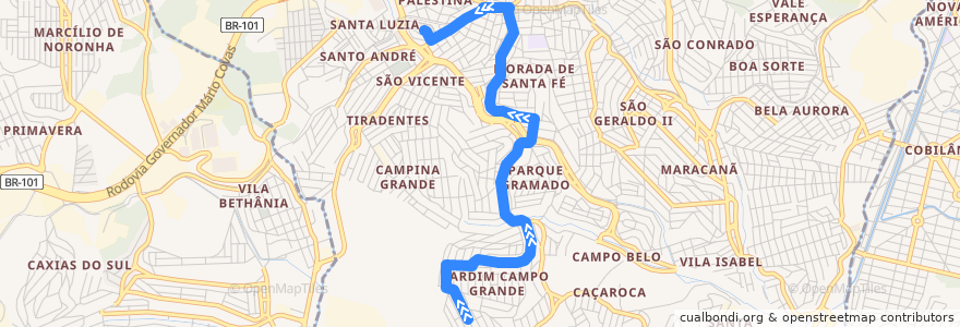 Mapa del recorrido 715 Jardim Campo Grande / Terminal Campo Grande de la línea  en カリアシカ.