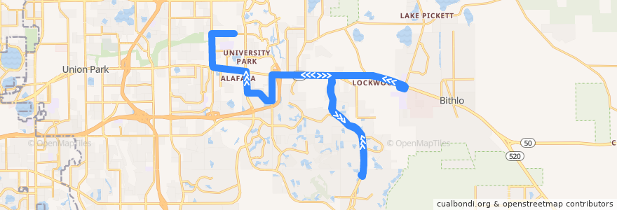 Mapa del recorrido 320 Avalon Park Schools Connector (westbound) de la línea  en Orange County.