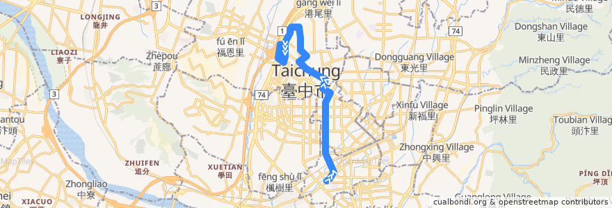 Mapa del recorrido 79路 (往中科管理局_返程) de la línea  en Тайчжун.