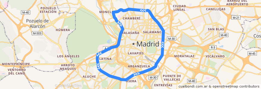 Mapa del recorrido Línea 6: Andén 1 de la línea  en Madrid.