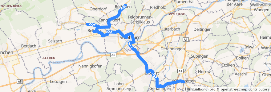 Mapa del recorrido Bus 2: Rüttenen => Kriegstetten de la línea  en Solothurn.