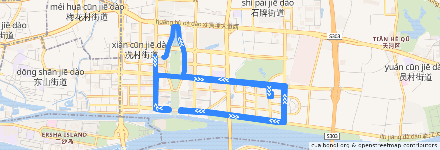 Mapa del recorrido 旅游观光2线(珠江新城总站环线) de la línea  en 天河区.